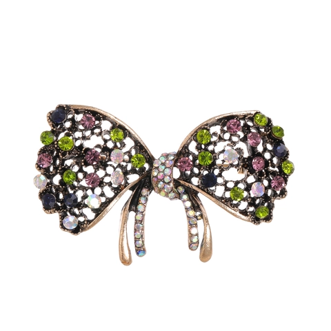 Broche de Lazo de Aleación Vintage con Strass para Mujer Cristal Colorido Calado Alfiler Joyería de Moda Accesorio