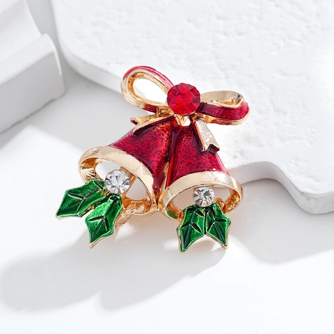 Broche Cloche de Noël en Alliage Émail Nœud Feuille de Houx Épingle Strass Bijoux Festifs pour Femmes Hommes Décoration de Fête de Noël Cadeau