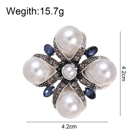 Spilla Croce Barocca Vintage Con Perle Artificiali Bianche E Strass Blu Per Donna Gioielli Galvanici In Argento Antico