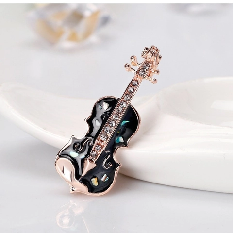 Vintage Roségold Violine Brosche Für Damen Herren Legierung Emaille Muschel Musikinstrument Pin Strass Corsage Schmuck