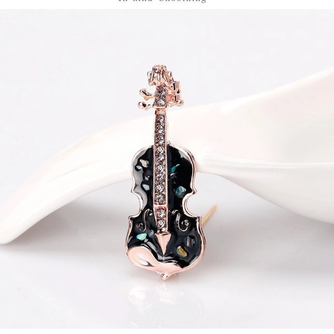 Vintage Roségold Violine Brosche Für Damen Herren Legierung Emaille Muschel Musikinstrument Pin Strass Corsage Schmuck