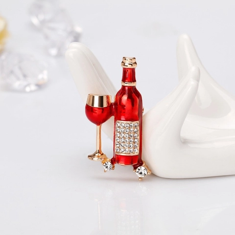 Mode Legierung Emaille Strass Weinflasche Glas Brosche Für Damen Kreative Party Bankett Schmuck Anstecknadel Zubehör