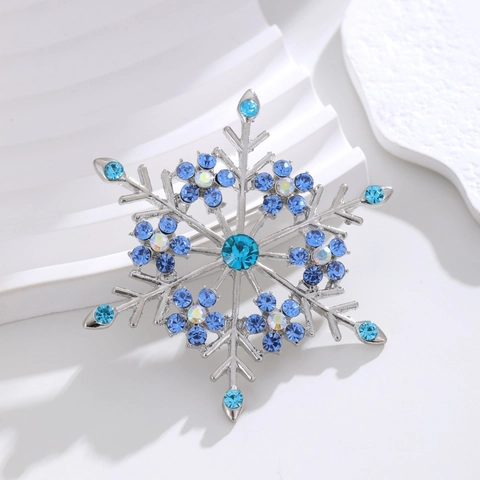 Elegante Broche de Copo de Nieve de Aleación con Diamantes de Imitación Azules para Mujer Joyería de Moda Plateada Accesorios