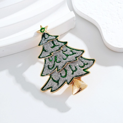 Fashion Christmas Tree Brooch Pin Zinc Alloy Green Enamel Glitter Rhinestone Festive Holiday Jewelry For Party Women Men