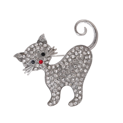 Spilla Vintage a Forma di Gatto per Donna in Lega di Zinco con Strass Animal Lapel Pin Elegante Kitty Corsage Gioielli di Moda