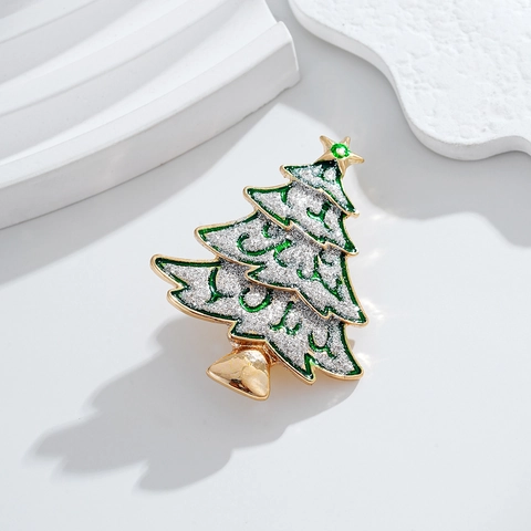 Fashion Christmas Tree Brooch Pin Zinc Alloy Green Enamel Glitter Rhinestone Festive Holiday Jewelry For Party Women Men