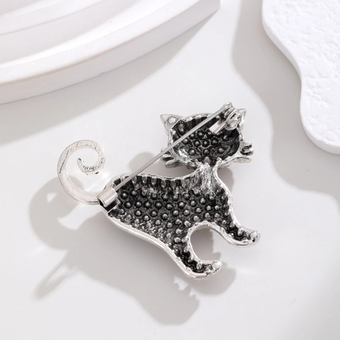 Spilla Vintage a Forma di Gatto per Donna in Lega di Zinco con Strass Animal Lapel Pin Elegante Kitty Corsage Gioielli di Moda