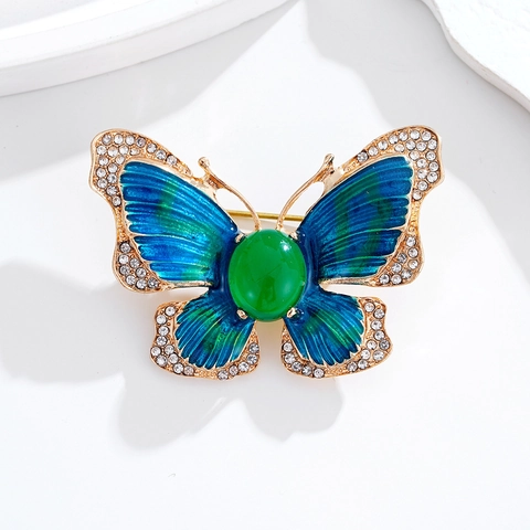 Luxe Legering Emaille Vlinder Brosche Voor Vrouwen Goud Blauw Groen Strass Ingelegd Dier Pak Jas Brosche Speld Sieraden