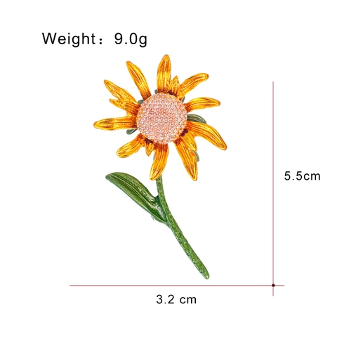 Vintage Sonnenblume Brosche Zinklegierung Gelbe Emaille Strass Blumen Anstecker Für Damen Bekleidung Accessoire Schmuck