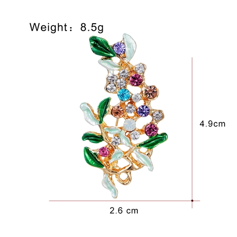 Elegant Colorful Rhinestone Flower Leaf Brooch For Women Zinc Alloy Enamel Floral Boutonniere Pin For Coat Dress Jewelry