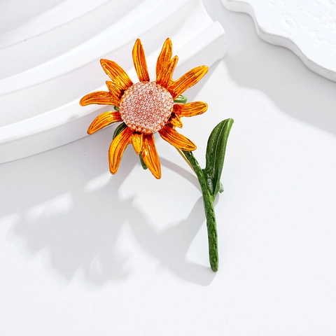 Vintage Sunflower Alloy Brooch For Women Men Enamel Floral Pin Rhinestone Inlaid Corsage Accessory Gift For Clothing Decoration