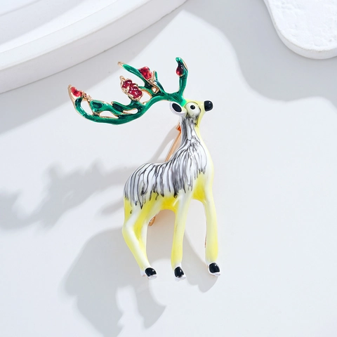 Spilla alla Moda in Smalto a Forma di Renna di Natale per Donna in Lega con Strass Alce Animale Distintivo Accessori