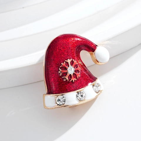 Spilla di Moda a Forma di Cappello di Natale per Uomo Donna in Lega con Strass Smalto Motivo Fiocco di Neve Gioielli Natalizi Regalo