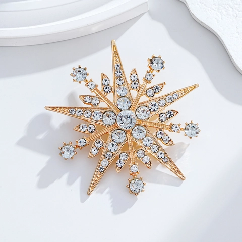 Fashion Eight-Pointed Star Brooch Alloy Rhinestone Snowflake Breastpin For Wedding Banquet Women Dress Coat Accessories