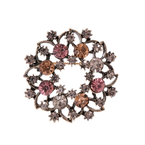 Vintage Zinc Alloy Rhinestone Flower Wreath Brooch Luxury Floral Pin For Women Suit Dress Banquet Party Fashion Jewelry