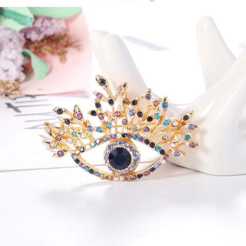 Spilla Malocchio Vintage in Lega di Zinco con Strass Colorati Spilla a Forma di Occhio per Donna Gioielli da Festa Spilla Ciondolo