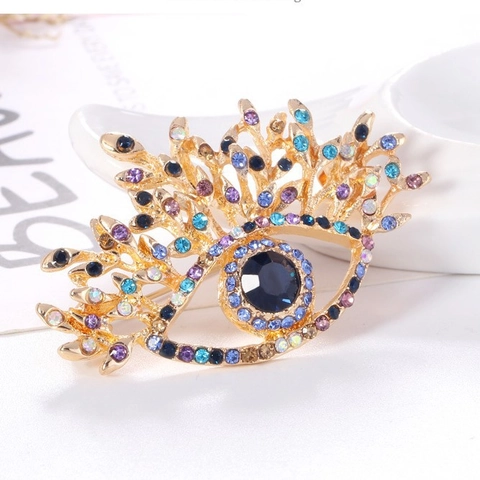 Spilla Malocchio Vintage in Lega di Zinco con Strass Colorati Spilla a Forma di Occhio per Donna Gioielli da Festa Spilla Ciondolo