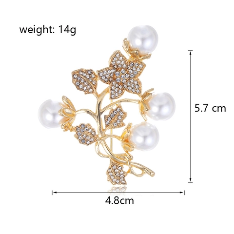 Elegante Legierung Blumen Brosche Für Damen Künstliche Perle Strass Eingelegt Pflaumenblüte Blatt Mantel Nadel Schmuck Zubehör