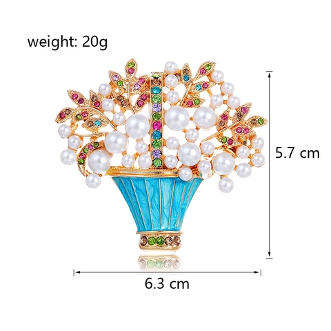 Spilla Cesto di Fiori in Lega Vintage Con Strass e Perla Artificiale Elegante Spilla Bouquet Smalto Gioielli per Donna Matrimonio