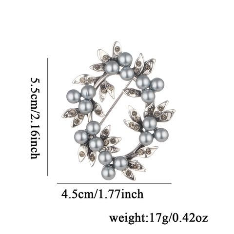 Vintage Alloy Artificial Pearl Wreath Brooch Rhinestone Leaf Corsage Elegant Women Jewelry Accessory Fashion Floral Pin
