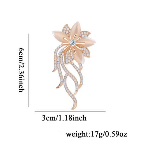 Elegant Orchid Flower Brooch For Women Zinc Alloy Rhinestone Artificial Cat Eye Stone Corsage Pin For Dress Accessory Gift