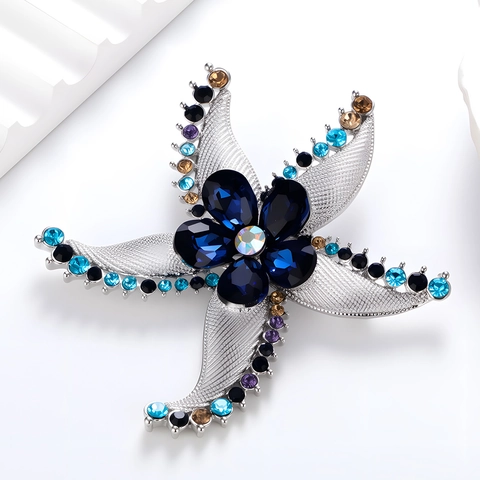 Broche Étoile de Mer en Alliage Exquise Épingle en Strass Brillant Fleur d'Étoile de Mer Accessoires de Mode pour Femmes Bijoux de Mariage Cadeau