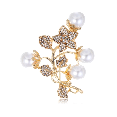 Elegante Legierung Blumen Brosche Für Damen Künstliche Perle Strass Eingelegt Pflaumenblüte Blatt Mantel Nadel Schmuck Zubehör