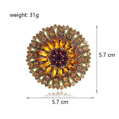 Vintage Gold Zinc Alloy Sunflower Brooch With Multi Color Rhinestone For Women Elegant Fashion Floral Corsage Jewelry Gift
