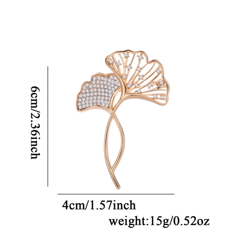 Elegante Ginkgo Blatt Legierung Strass Brosche Pin Für Damen Gold Roségold Überzogene Blume Korsage Kleidung Schmuck Zubehör
