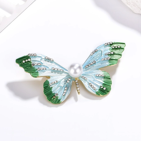 Spilla Farfalla Smaltata Sfumata Con Perla Artificial Grande Strass Lega Gioielli Accessori Per Donna Matrimonio Festa Decorazione