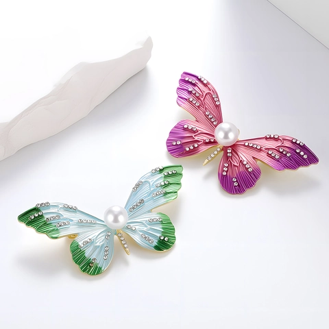 Spilla Farfalla Smaltata Sfumata Con Perla Artificial Grande Strass Lega Gioielli Accessori Per Donna Matrimonio Festa Decorazione