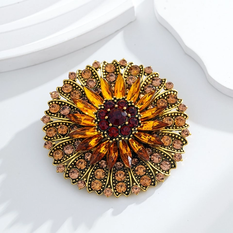 Spilla a Forma di Girasole in Lega d'Oro Vintage con Strass per Donna Moda Grande Corsage Floreale per Cappotto Abito Gioielli