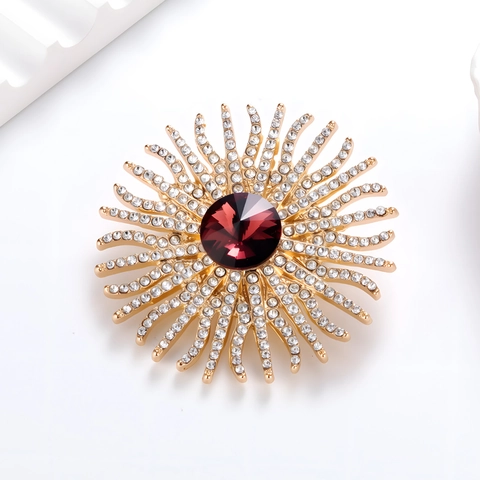 Élégante Broche Tournesol en Strass pour Femmes Vintage Or Argent Alliage Cristal Banquet Mariage Costume Décoration