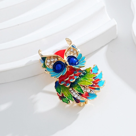 Broche De Búho De Esmalte Vintage Con Diamantes De Imitación Aleación De Zinc Alfiler Animal Para Mujer Accesorios De Ropa Joyería Regalo
