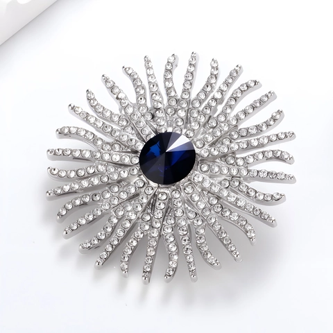 Élégante Broche Tournesol en Strass pour Femmes Vintage Or Argent Alliage Cristal Banquet Mariage Costume Décoration