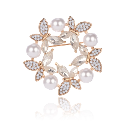 Spilla Ghirlanda Fiori Farfalla Vintage in Lega di Zinco con Perle Artificiali e Strass Accessorio Elegante per Abito Donna Gioielli