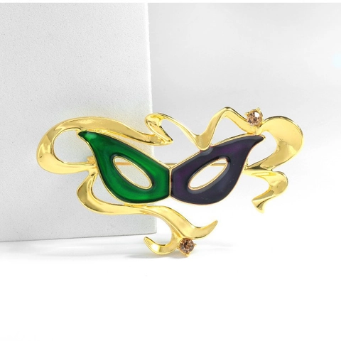 Vintage Masquerade Mask Brooch Alloy Enamel Rhinestone Pin Venetian Carnival Mask Lapel Pin For Women Men Jewelry Gift