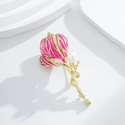 Elegante Spilla a Tulipano Con Smalto Luccicante E Perla Artificial Sintetica Lega Placcata Oro Spilla per Donna Gioielli Regalo Festa