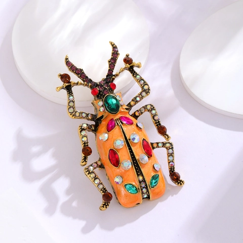 Vintage Emaille Käfer Brosche Für Damen Legierung Strass Bunter Insekten Pin Luxus Barock Bankett Party Schmuck Zubehör