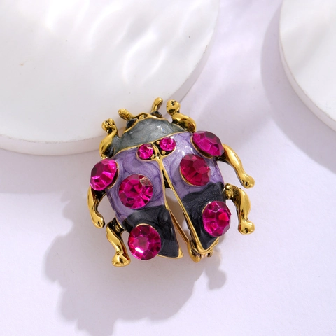 Luxury Enamel Alloy Rhinestone Ladybug Beetle Brooch Vintage Animal Insect Clothing Pin Jewelry For Women Men Gift
