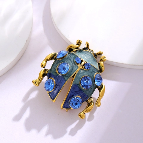 Luxury Enamel Alloy Rhinestone Ladybug Beetle Brooch Vintage Animal Insect Clothing Pin Jewelry For Women Men Gift
