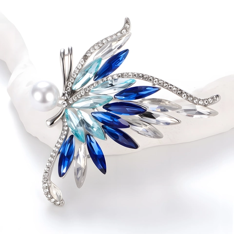 Luxury Alloy Butterfly Wing Brooch Pin With Crystal Rhinestone Artificial Pearl Elegant Fashion Accessories For Women Party