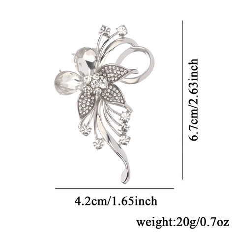 Luxury Zinc Alloy Rhinestone Flower Brooch Elegant Floral Pin Accessory For Women Suit Dress Wedding Banquet Party Jewelry