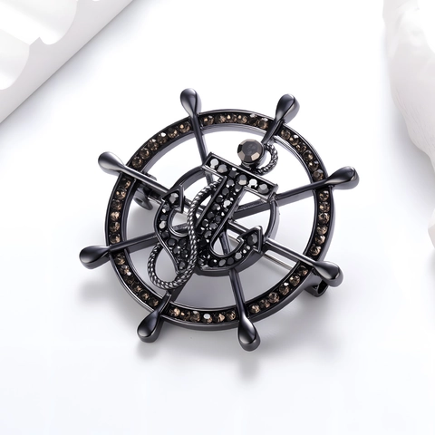 Spilla Nautica Timone Ancora in Lega Con Strass Intarsiati Gioielli Marittimi Vintage per Abiti da Uomo Donna Accessori