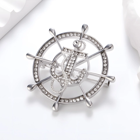 Spilla Nautica Timone Ancora in Lega Con Strass Intarsiati Gioielli Marittimi Vintage per Abiti da Uomo Donna Accessori