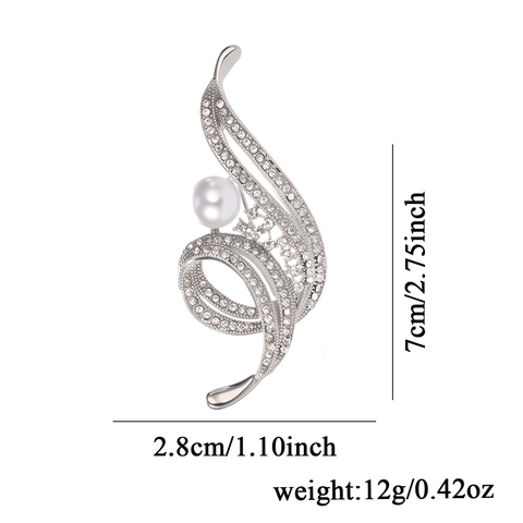 Elegante Spilla a Spirale in Lega di Zinco Con Perla Artificiale e Strass Bianchi Spilla a Fiore di Lusso per Donna Banchetto Festa