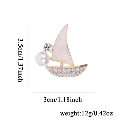 Exquisite Navy Style Drip Oil Sailboat Brooch Zinc Alloy Artificial Pearl Rhinestone Suit Pin Badge Nautical Gift For Women