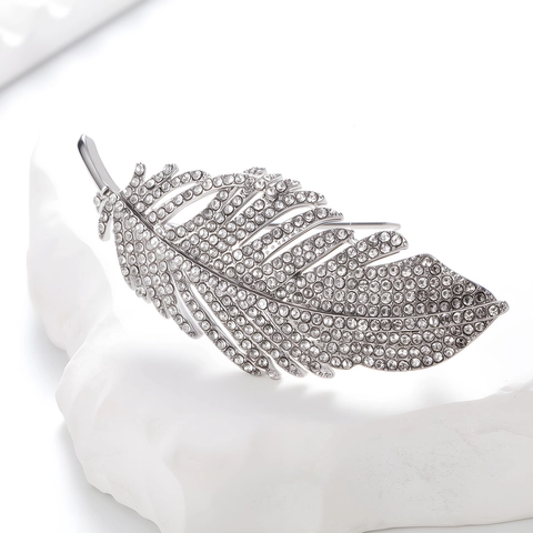 Elegante Legierung Strass Feder Brosche Für Damen Hochwertige Eingelegte Kristall Nadel Mode Anzug Kleid Korsage Zubehör Geschenk