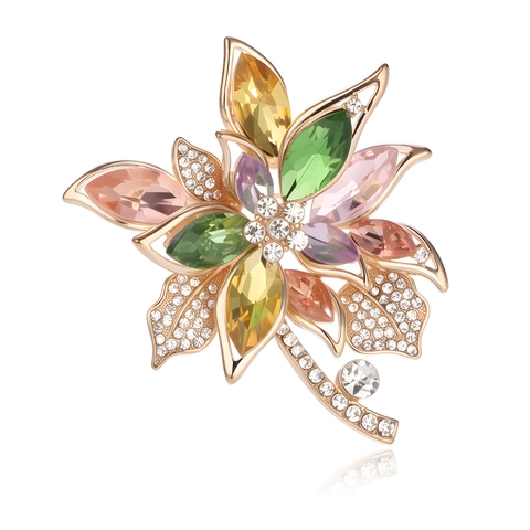 Elegant Hibiscus Floral Zinc Alloy Brooch For Women Exquisite Luxury Rhinestone Enamel Flower Pin Wedding Banquet Gift
