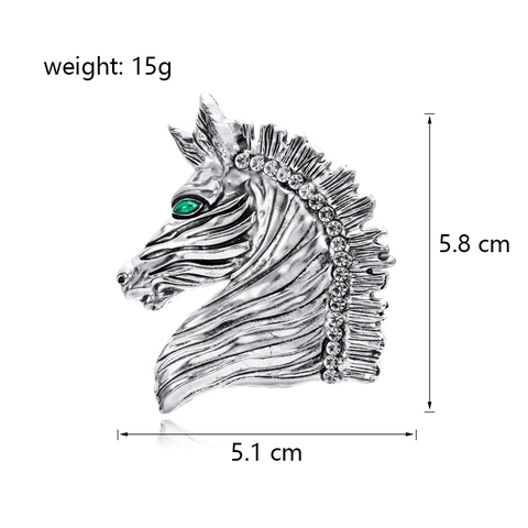 Vintage Silver Zebra Head Brooch For Women Men Zinc Alloy Rhinestone Horse Animal Pin Brooch Clothing Accessories Jewelry